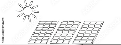 minimalist solar panel set with sun icon for renewable energy and eco-friendly technology concept