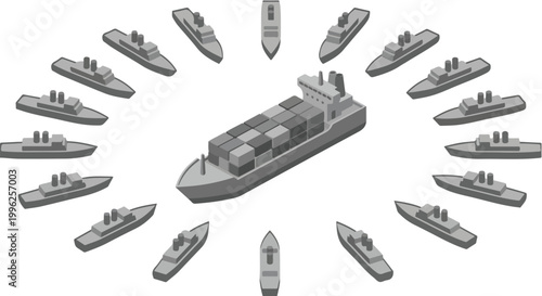 vector isometric of warships blockading an enemy ship 009