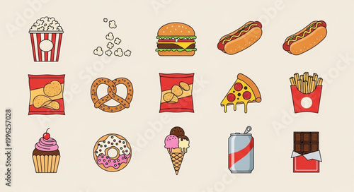 Collection of popular fast food and snack items.