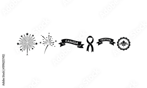 Canada festival celebration vector illustration of fireworks ribbon memorial.