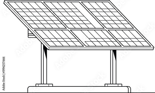 Isometric solar panel array on metal frame for renewable energy illustration