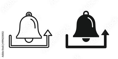 Visual comparison of a traditional and a filled bell icon with upward motion arrows