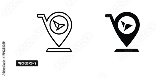Comparison of outline and filled location marker icons with directional symbol