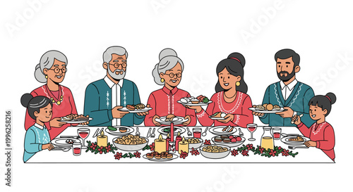Happy family having a meal together at the table