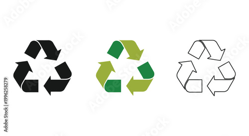 Recycling symbol variations black green and white outline