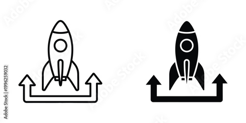 Contrast between traditional and modern rocket launch designs with directional arrows
