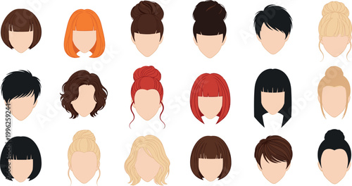 Set of female hairstyle silhouettes vector illustrations different haircuts and styles modern beauty fashion collection