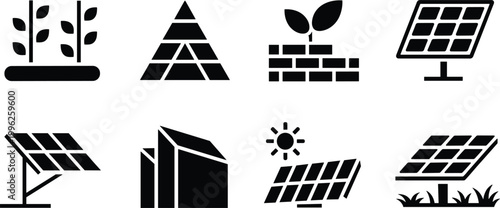 flat design renewable energy icons set with solar panels wind turbine and eco growth vector illustration