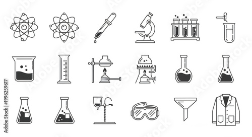 Fotografie Collection of Hand Drawn Science Laboratory Equipment Icons.