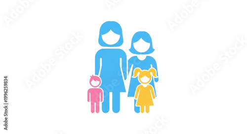Stylized Family Icon Representing Two Mothers and Two Children.
