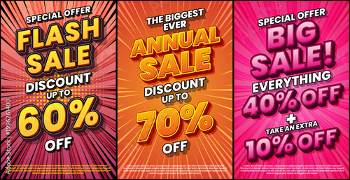 Special offer flash sale with discount up to 60% off, big sale, everything 40% off, plus another 10% off label design discount promotion marketing