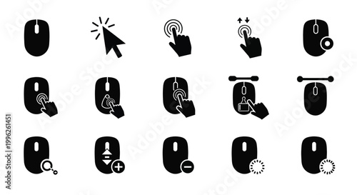 Computer mouse icons depicting various interactions a modern digital silhouette