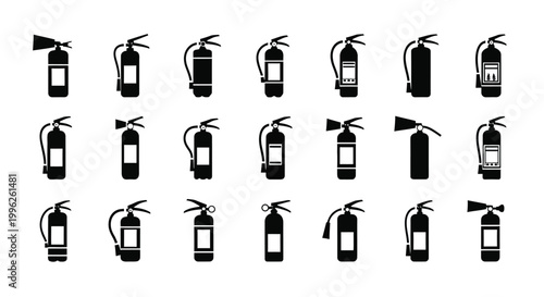 Collection of various fire extinguishers depicted in a black silhouette