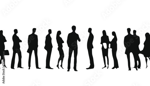 Business people gather together as a diverse group of professionals standing in a formal line setup.