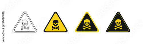 Collection of Toxic Danger Warning Signs with Skull and Crossbones – Poison Warning and Hazard Symbol Vector Set