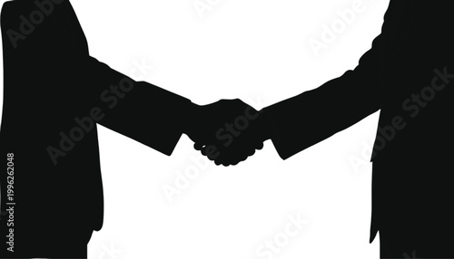 Businessmen silhouette performs a formal handshake to finalize a successful contract agreement deal.