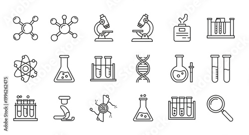 Collection of science icons hand drawn sketch style.