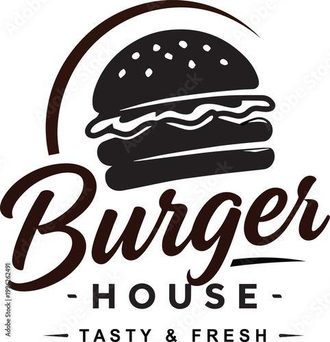 Burger House Logo – Minimalist Black Vector Design for Restaurant and Food Branding