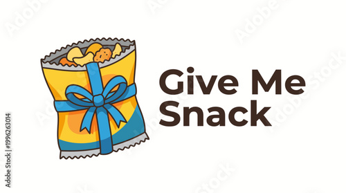 This playful image features a snack package adorned with a cheerful bow, appealing to those who enjoy shareable treats. Ideal for food-related brands and marketing.
