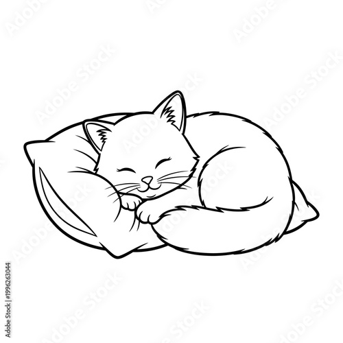 Cute cartoon vector illustration of a funny black feline character and a tiny mouse in a whimsical domestic art drawing