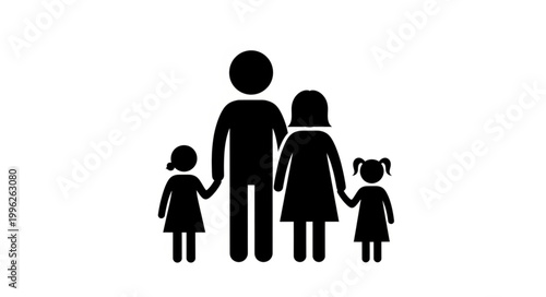Simple Silhouette Family Holding Hands Together.