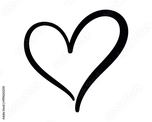 Hand drawn black heart outline with variable line thickness isolated on a white background as a simple symbol of love and affection for greeting cards and digital projects
