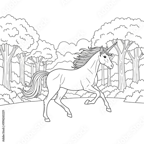 A majestic white stallion and its dark silhouette gallop across contrasting backgrounds in this artistic vector illustration of an equestrian athlete performing a dressage race in nature