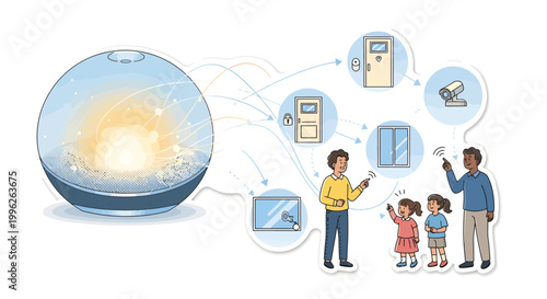 Family exploring smart home technology and internet of things