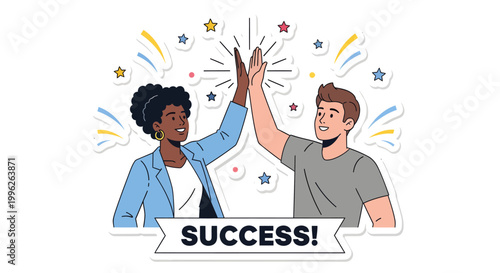 Two people high fiving in celebration of success