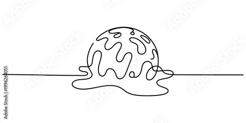 Melting ice cream cone line drawing, simple and abstract, single continuous line art Vector, illustration