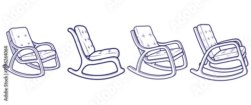 Comfortable rocking chairs with plush cushions, set of four, offering relaxation and a cozy seating experience for home.