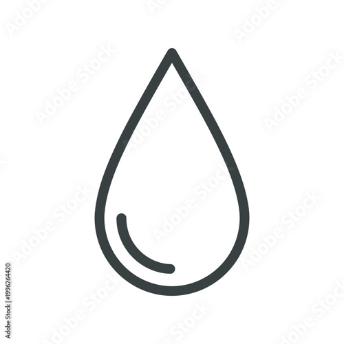 Minimalist black water drop outline on white background