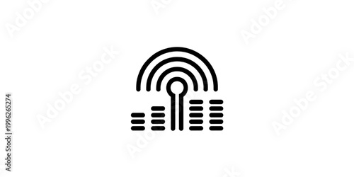 Simple vector icons of a microphone and radio with wireless signal waves representing communication and internet connectivity