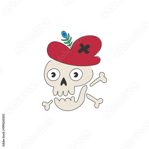 Cartoon skull pirates character vector stock art design graphic illustration