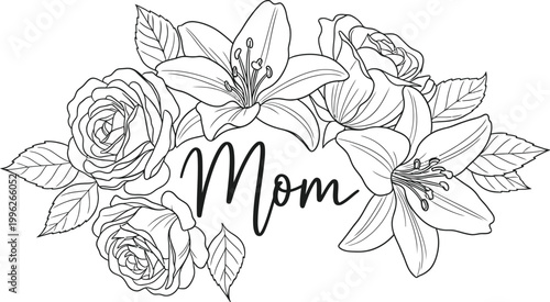 Floral 'mom' sketch a hand drawn bouquet with calligraphy