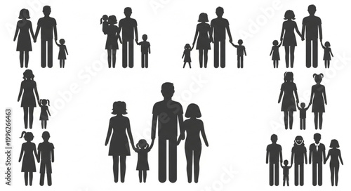 Collection of Diverse Family Silhouettes Representing Different Family Structures.