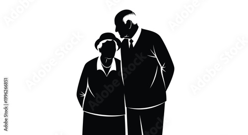 Elderly couple standing closely together a striking black silhouette high quality