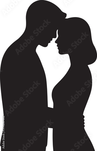 silhouette of a man and a woman touching foreheads