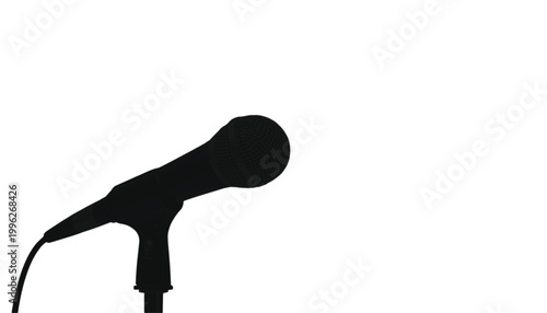 Microphone stands upright to capture clear audio for a professional broadcasting or recording session.