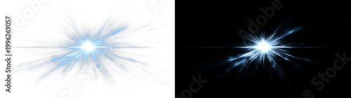 Energetic starburst light effect with sharp rays and glow on transparent background.