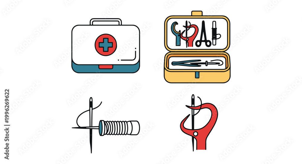 Fototapeta premium Suture Kits Line art vector simple abstract decorative illustration