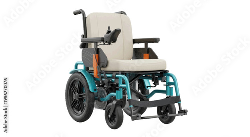 Vector illustration of modern electric wheelchair with joystick control on a transparent background
