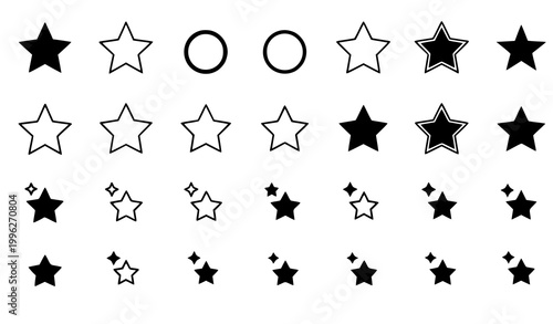 Star vector icon set with rating stars sparkle symbols and geometric shapes