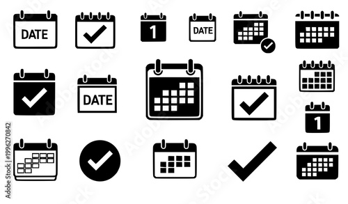 Modern calendar icon collection with schedule planner and event date vector symbols