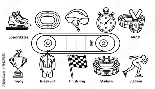Speed skates vector icons and illustrations set for sports and racing events