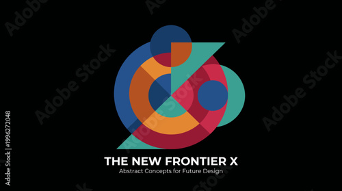 The New Frontier X logo visually interprets abstract concepts through vibrant colors and geometric shapes, embodying innovation and creativity in a modern design approach.