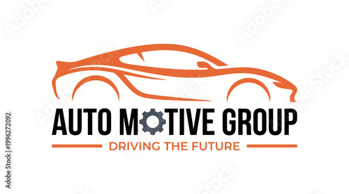 This automotive logo showcases a sleek car silhouette, symbolizing motion and progress, combined with a bold typeface emphasizing industry innovation and future vision.