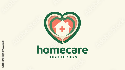 This homecare logo design integrates a heart shape with healthcare elements, symbolizing loving and compassionate care for people in their homes and communities.