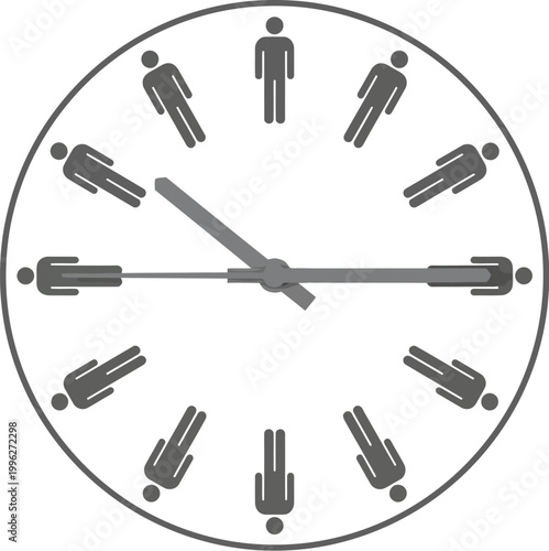 "clock with human figure markers on white background