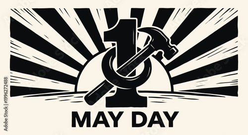 Quadro su tela may day poster with hammer and sickle